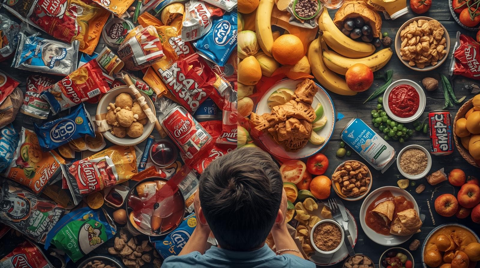 Junk food vs healthy food for kids comparison, harmful effects of processed food.