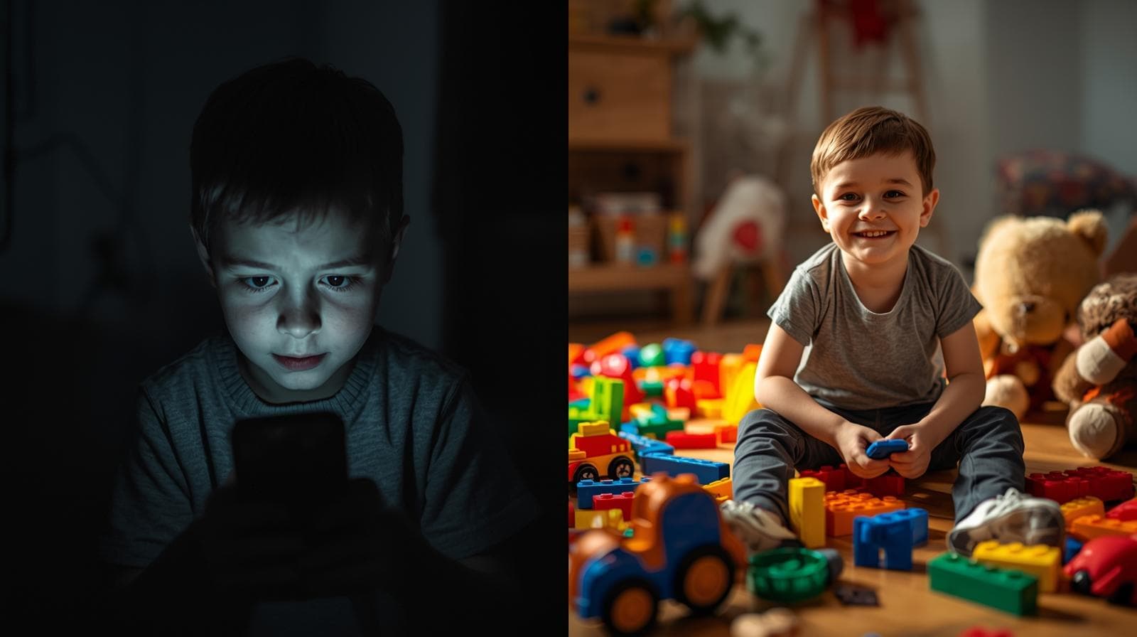Comparison of child mobile addiction vs healthy activity, tips for kids eye care.
